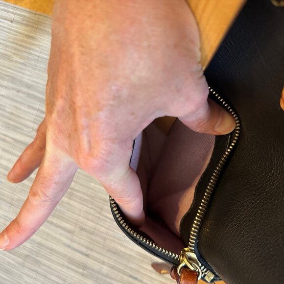 Dooney & Bourke Dillen Pocket Satchel, black pebbled leather, Brown Leather trim - Picture 9 of 15